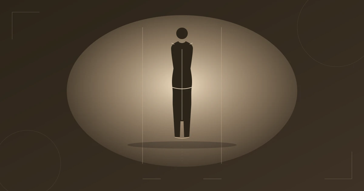 Illustration: Ausgewogene, symmetrische Classic-Silhouette im warmen Licht zwischen gespiegelten vertikalen Lichtlinien — Balance und zeitlose Eleganz vereint