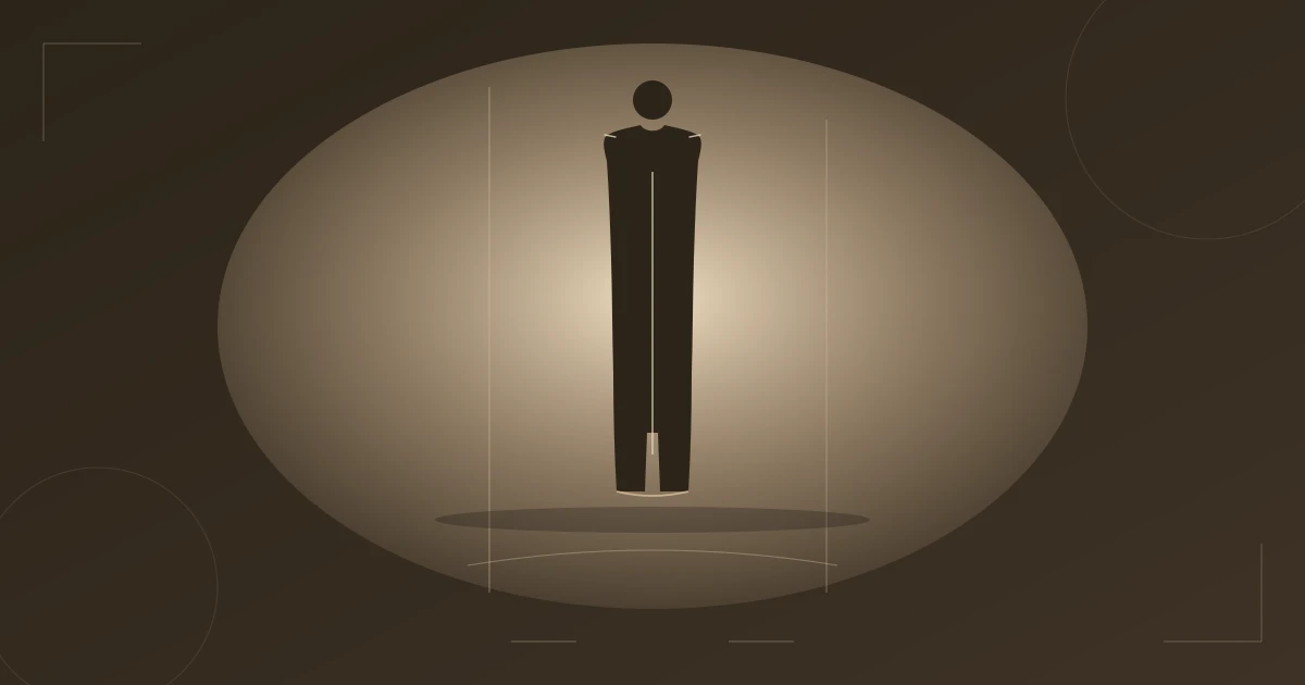 Illustration: Große, breite, gerade Flamboyant-Natural-Silhouette im warmen Licht zwischen vertikalen Lichtlinien — entspannte Kraft und Länge vereint