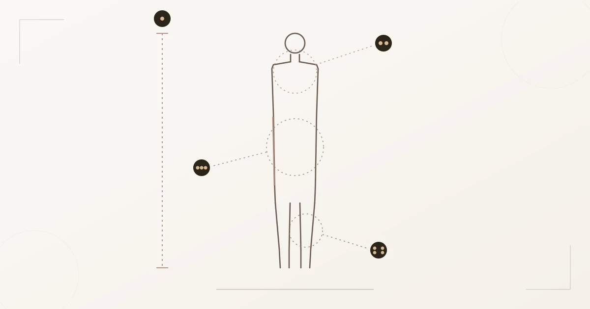 Diagramm der Flamboyant-Natural-Linienanatomie: lange Vertikale, breite stumpfe Schultern, gerade Linie ohne Taillenkurve, lange Gliedmaßen