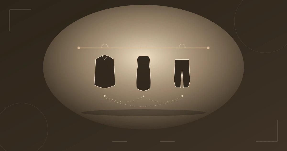 Illustration: an airy clothing rail with a few deliberately chosen pieces in warm light — the goal of a capsule wardrobe built on your body line