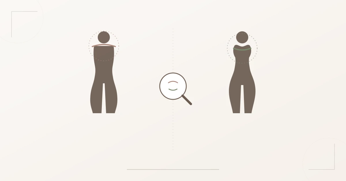 Illustration: Two similar silhouettes with the shoulder line highlighted &mdash; the decisive detail in Kibbe mix-ups