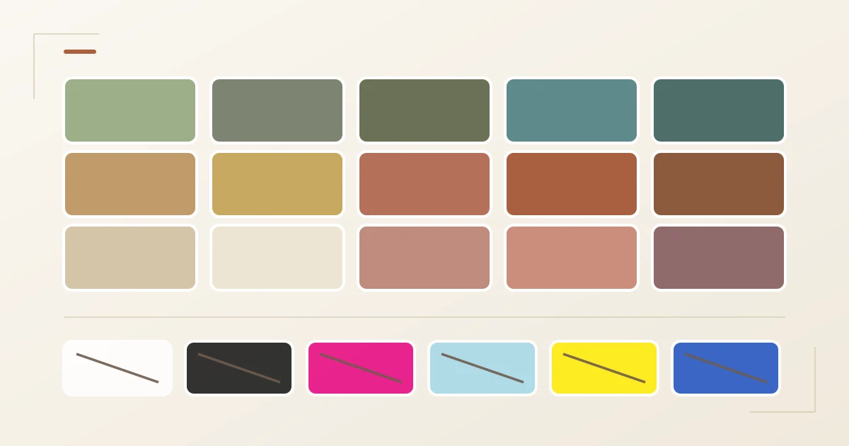 Soft Autumn colour palette: 15 warm, muted shades in three rows — sage, olive, moss, muted teal, deep petrol, camel, mustard gold, muted rust, mahogany, chocolate brown, warm beige, cream, warm dusty rose, salmon and warm plum. Below, six crossed-out shades to avoid: pure white, black, fuchsia, ice blue, bright yellow and royal blue