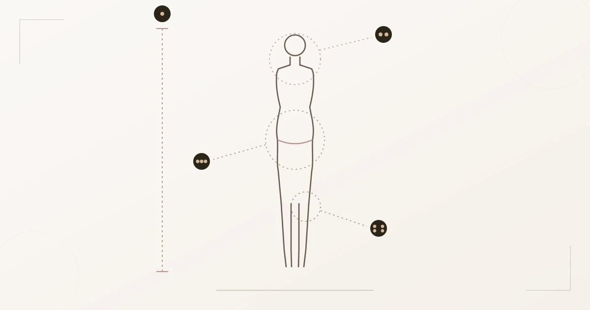 Diagramm der Soft-Dramatic-Linienanatomie: lange Vertikale, scharfe Schultern, echte Taillenkurve, lange Gliedmaßen