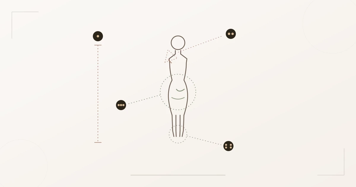 Diagramm der Soft-Gamine-Linienanatomie: kurze Vertikale, kleine sanfte Schulter mit einem scharfen Akzent, dominant weiche Kurve an Brust und Hüfte, kompakte Gliedmaßen