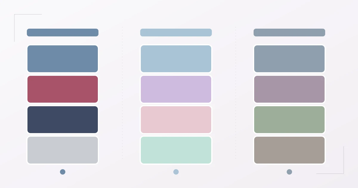 Die drei Sommertyp-Subtypen im Palettenvergleich: links Kühler Sommer (kühles Blau, Beere, Marine, Silber), Mitte Heller Sommer (zarte Pastelltöne), rechts Softer Sommer (gedämpfte, gräuliche Töne)