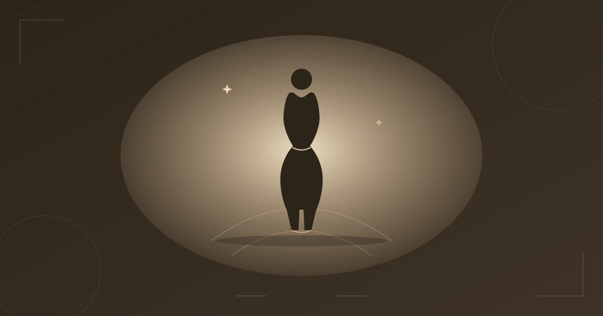 Illustration: Zierliche, kurvige Theatrical-Romantic-Silhouette im warmen Licht mit feinen funkelnden Akzenten — Sinnlichkeit mit Kante