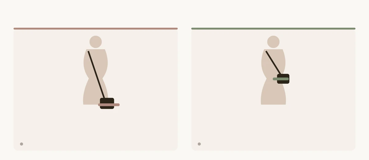 Zwei Panels mit Körpersilhouette und Umhängetasche: links landet die Tasche mit langem Riemen auf der breitesten Hüftstelle und betont diese Zone, rechts landet sie mit kürzerem Riemen auf der schmalen Taille und streckt die Silhouette